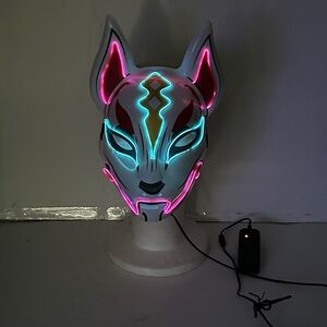 LED Fox Mask with Neon Accents Adjustable Strap Fortnite Roleplay Cosplay Mask